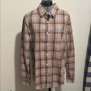 Warp + Weft Brown and Yellow Plaid Shirt